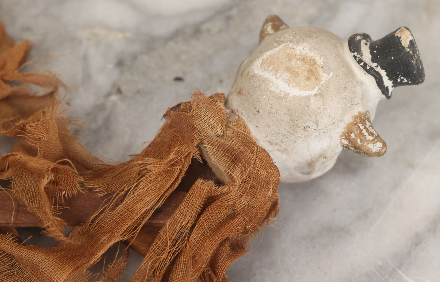 Lot 005 - Antique Animated Clown Doll With Composition Head, Remnants Of Clothes And Finger Operated Scissor Style Action