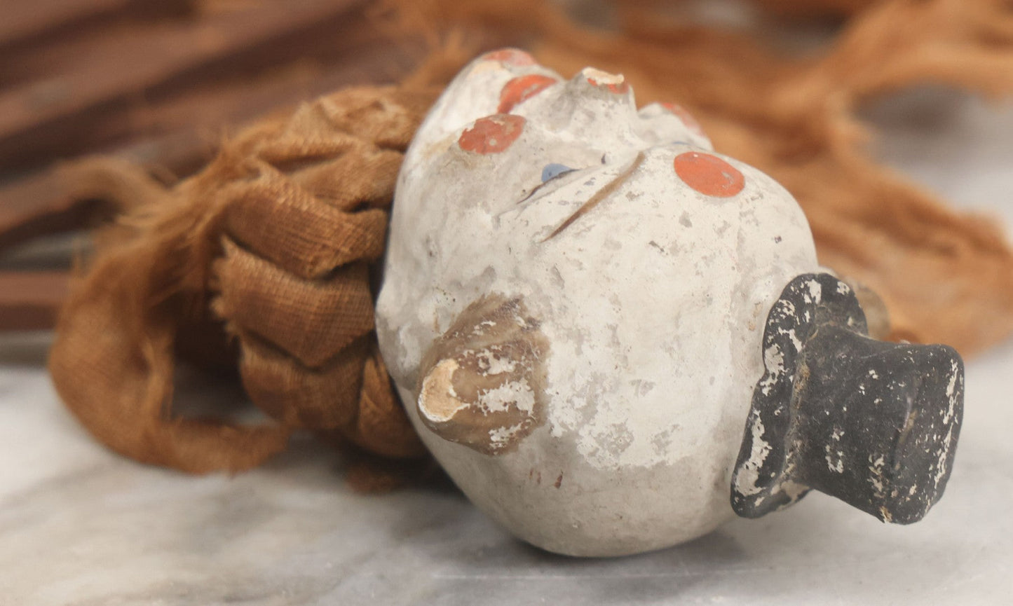 Lot 005 - Antique Animated Clown Doll With Composition Head, Remnants Of Clothes And Finger Operated Scissor Style Action