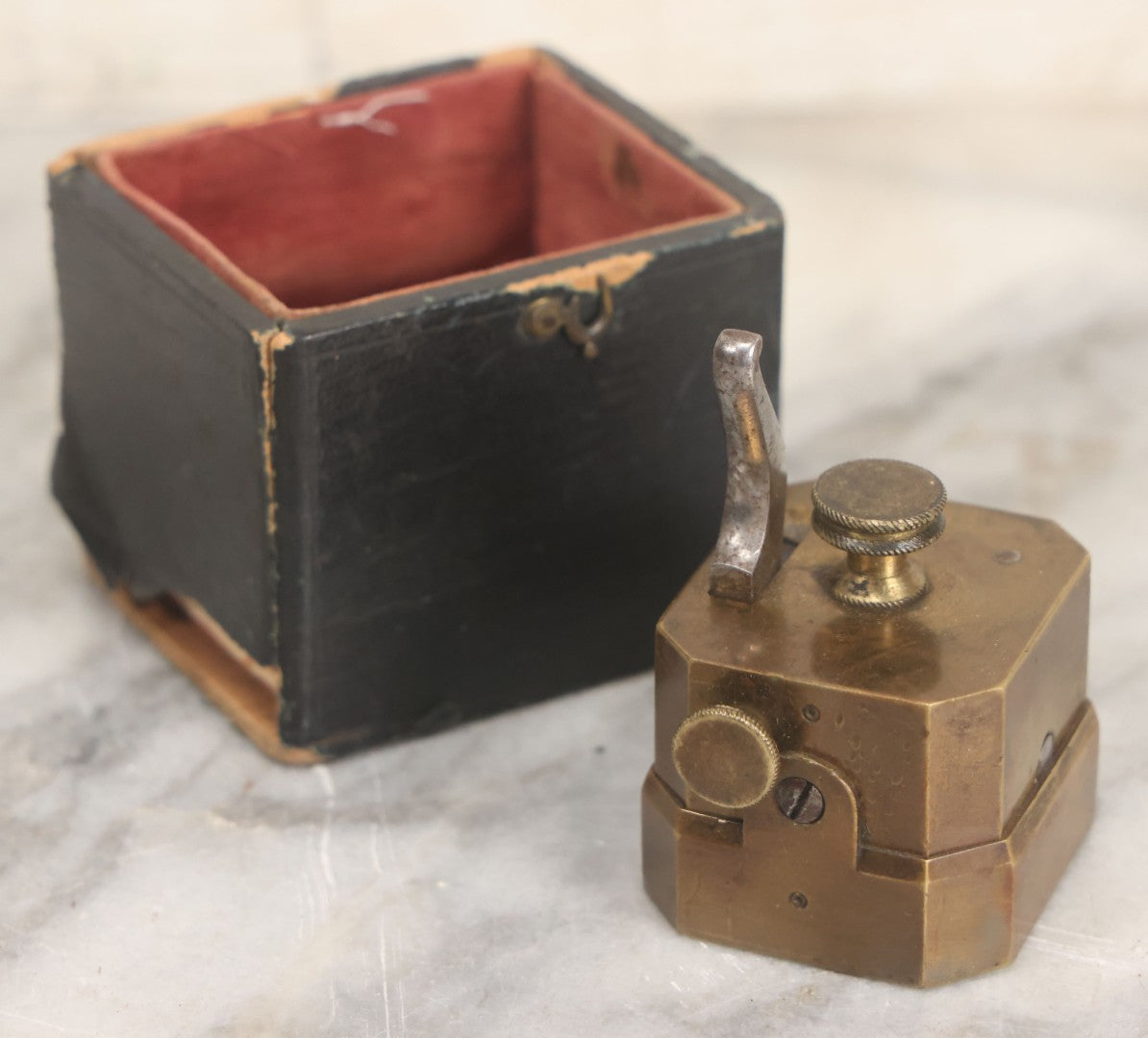 Lot 006 - Antique Brass Spring Loaded Bloodletting Fleam, Medical Device, With Partial Original Box