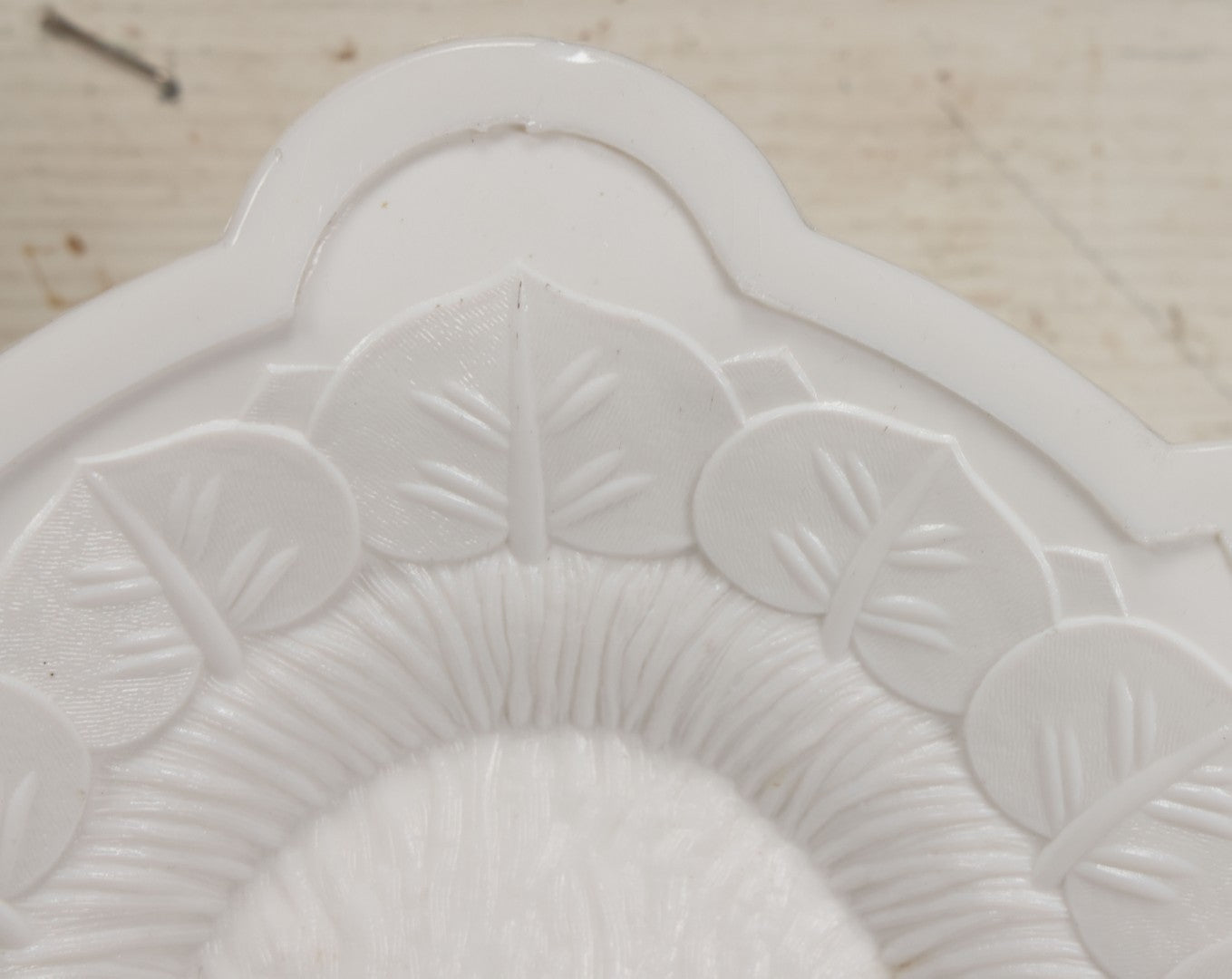 Lot 008 - Antique Milkglass Bread Platter With Figural Swimming Dog Hunting Duck Surrounded By Lily Pads, Three Dimensional Scene, Manufactured By Atterbury & Co., Note Minor Chips And Imperfections