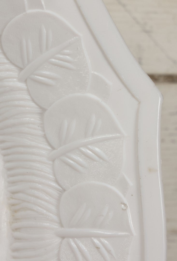 Lot 008 - Antique Milkglass Bread Platter With Figural Swimming Dog Hunting Duck Surrounded By Lily Pads, Three Dimensional Scene, Manufactured By Atterbury & Co., Note Minor Chips And Imperfections