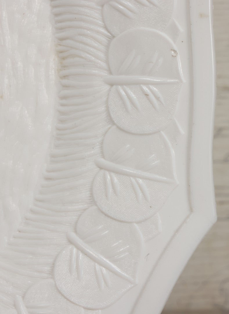 Lot 008 - Antique Milkglass Bread Platter With Figural Swimming Dog Hunting Duck Surrounded By Lily Pads, Three Dimensional Scene, Manufactured By Atterbury & Co., Note Minor Chips And Imperfections