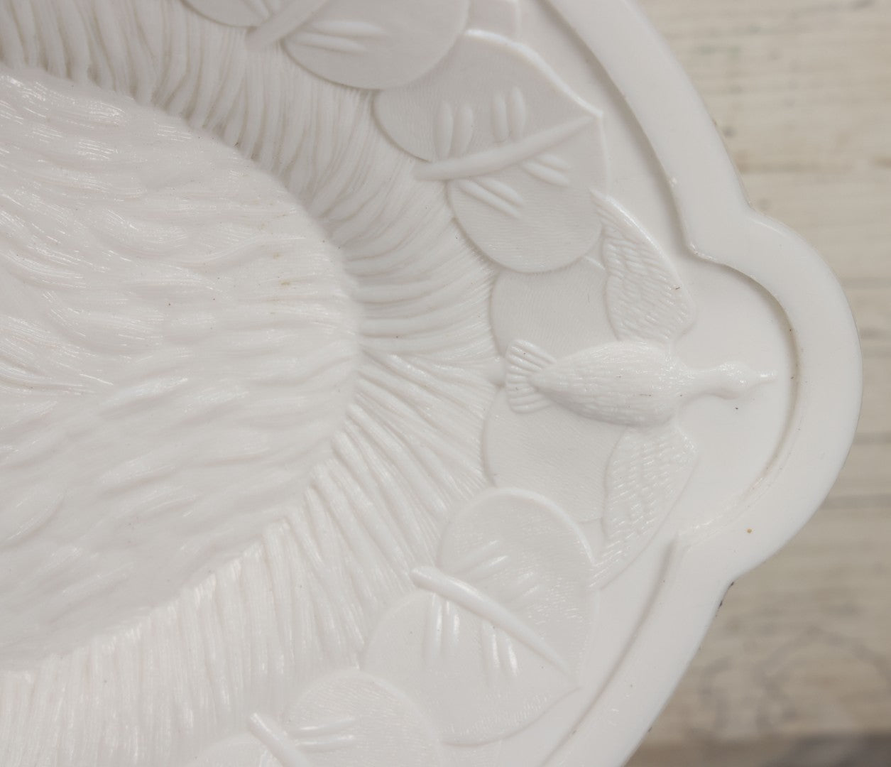 Lot 008 - Antique Milkglass Bread Platter With Figural Swimming Dog Hunting Duck Surrounded By Lily Pads, Three Dimensional Scene, Manufactured By Atterbury & Co., Note Minor Chips And Imperfections