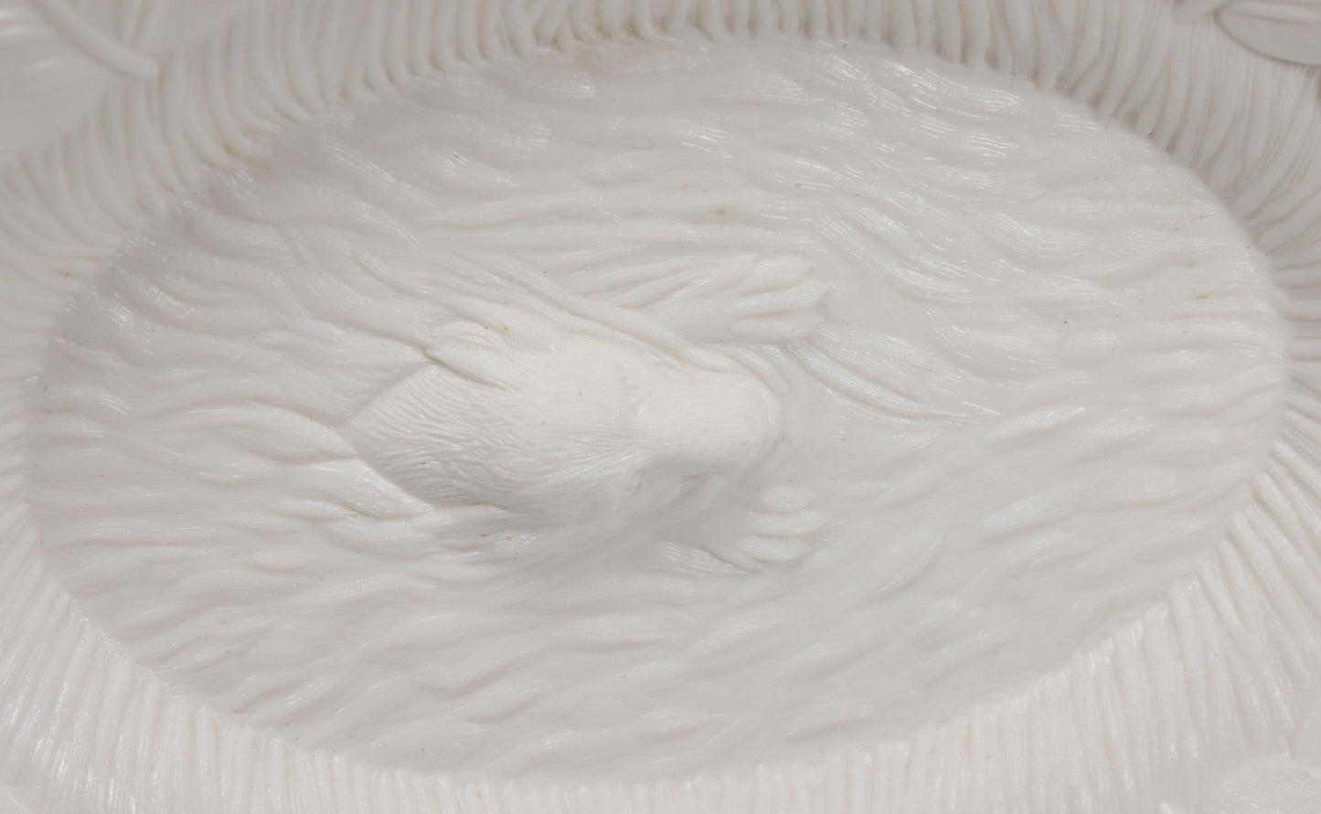 Lot 008 - Antique Milkglass Bread Platter With Figural Swimming Dog Hunting Duck Surrounded By Lily Pads, Three Dimensional Scene, Manufactured By Atterbury & Co., Note Minor Chips And Imperfections