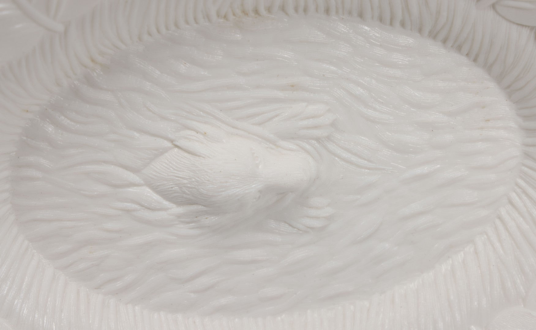 Lot 008 - Antique Milkglass Bread Platter With Figural Swimming Dog Hunting Duck Surrounded By Lily Pads, Three Dimensional Scene, Manufactured By Atterbury & Co., Note Minor Chips And Imperfections