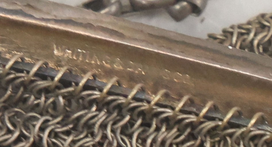 Lot 010 - Antique Whiting & Davis Co. German Silver Soldered Mesh Purse With Chain Handle And Engraved Lily Flower Decoration