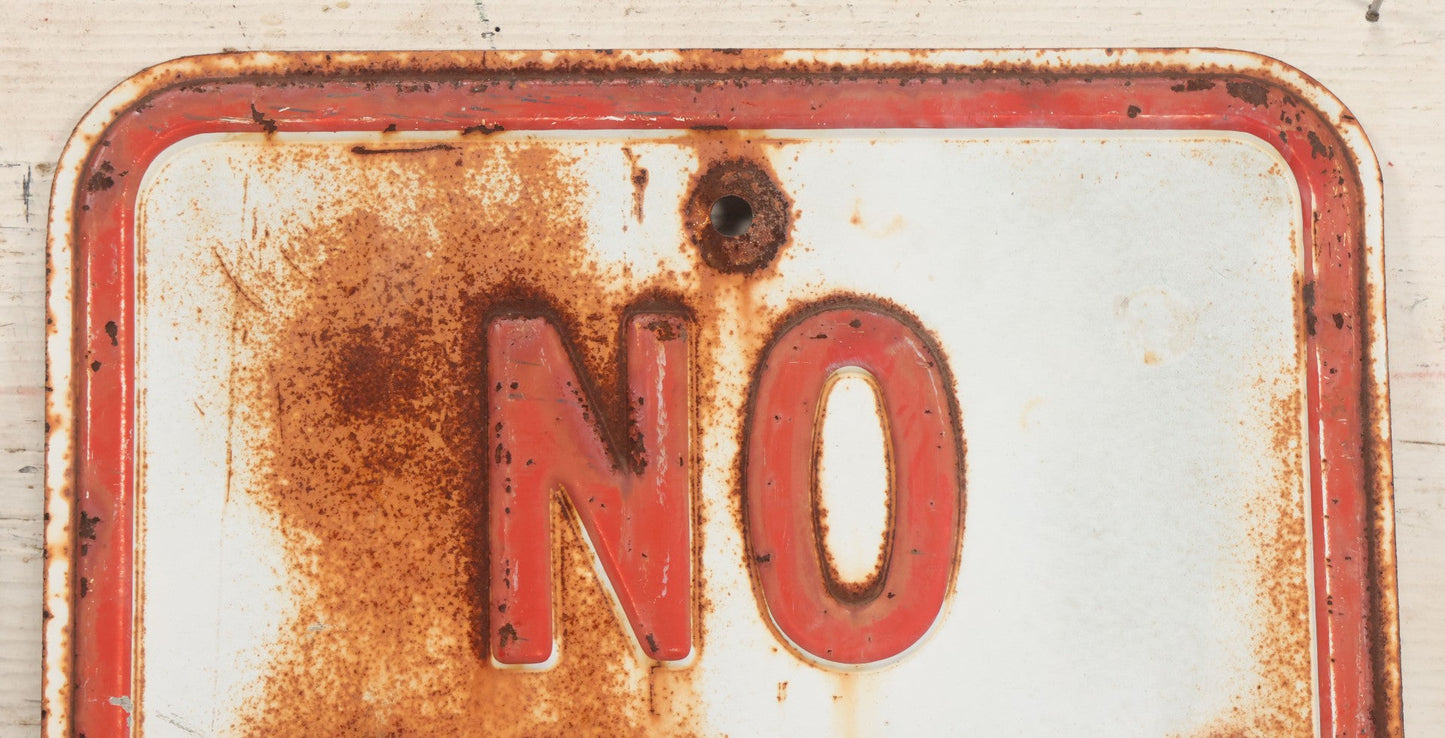 Lot 017 - Vintage Pressed Metal "No Parking Taxi Stand" Street Sign With White And Red Paint, Rust And Wear As Seen, 12" W x 18" H