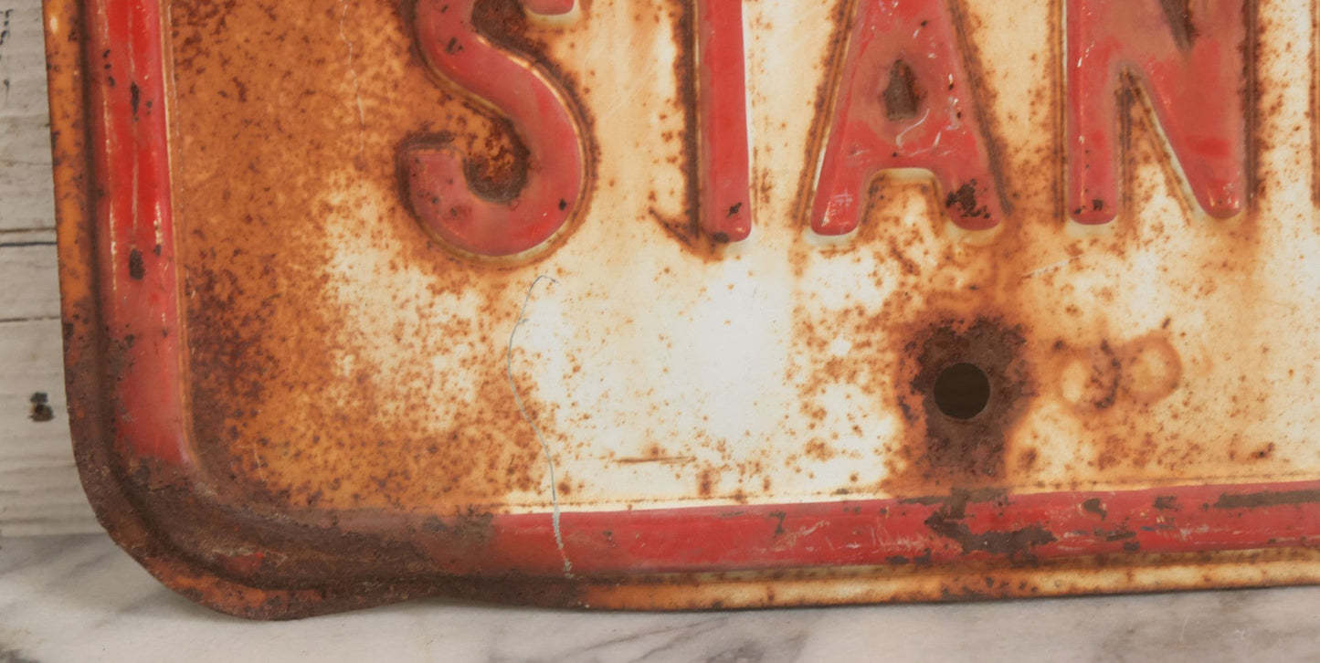 Lot 017 - Vintage Pressed Metal "No Parking Taxi Stand" Street Sign With White And Red Paint, Rust And Wear As Seen, 12" W x 18" H