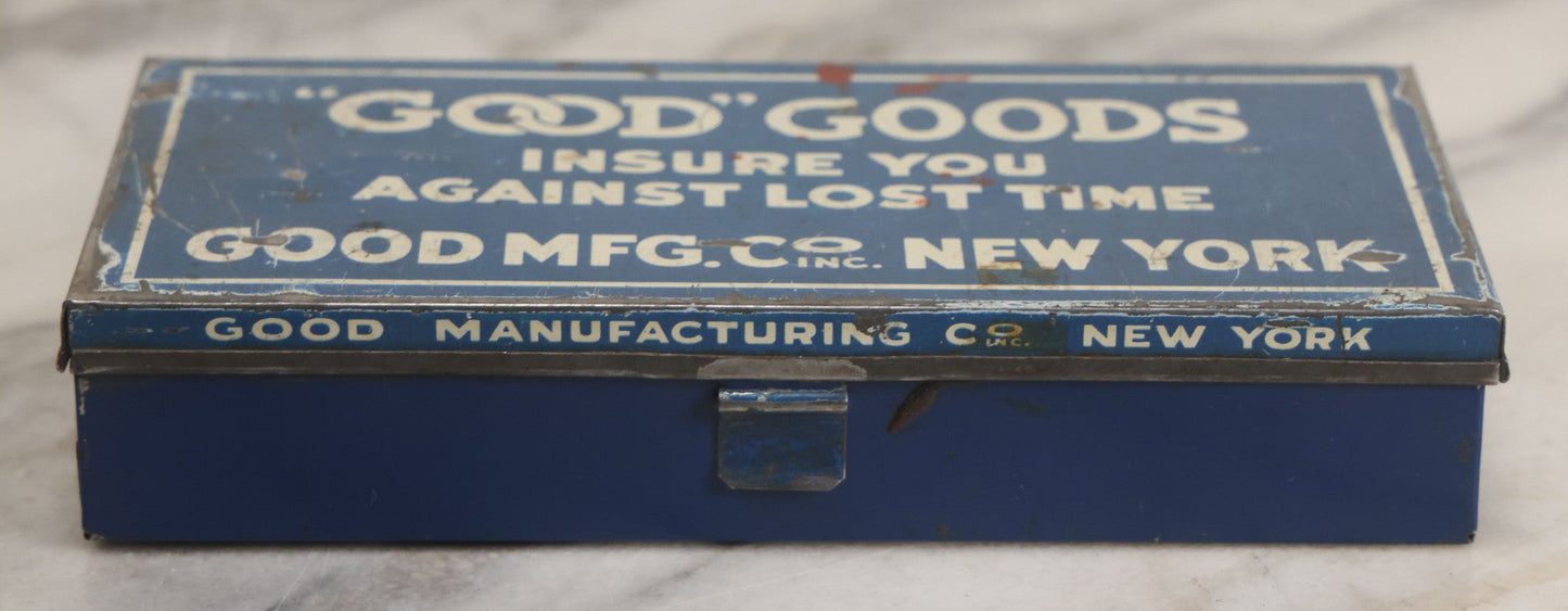 Lot 020 - Vintage "Good" Goods Divided Advertising Tin, "Insure You Against Lost Time," Good Manufacturing Co. Inc., New York