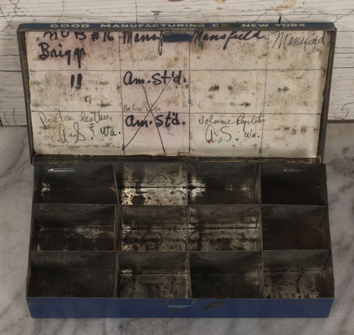 Lot 020 - Vintage "Good" Goods Divided Advertising Tin, "Insure You Against Lost Time," Good Manufacturing Co. Inc., New York