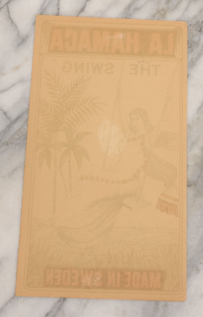 Lot 024 - Vintage "La Hamaca (The Swing)" Printed Jumbo Sized Matchbox Label, Made In Sweden