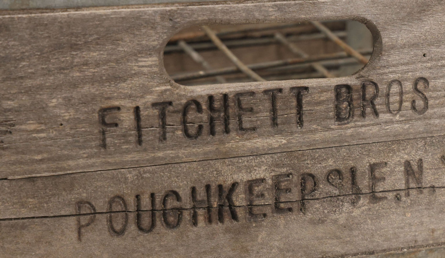 Lot 029 - Vintage Fitchett Bros. Wood And Metal Milk Bottle Carrying Crate With Metal Dividers, Poughkeepsie, New York