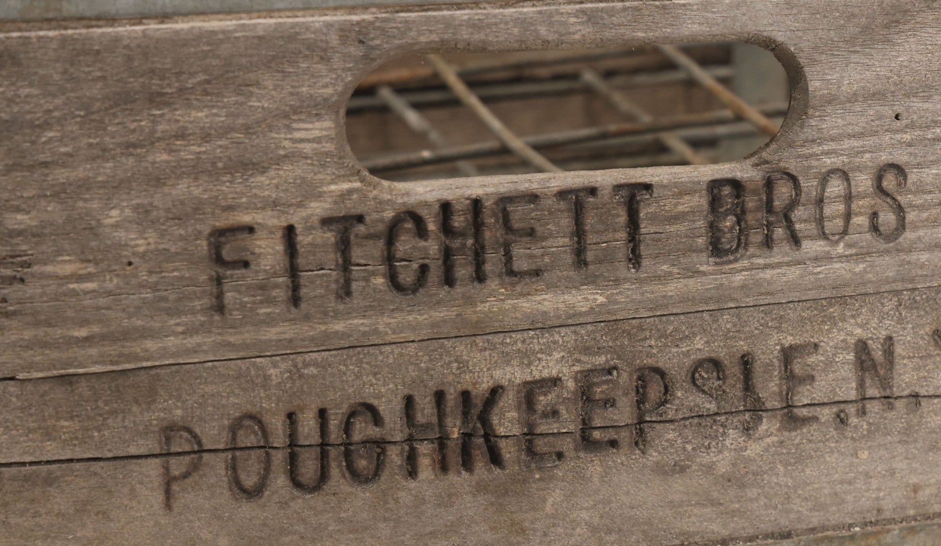 Lot 029 - Vintage Fitchett Bros. Wood And Metal Milk Bottle Carrying Crate With Metal Dividers, Poughkeepsie, New York