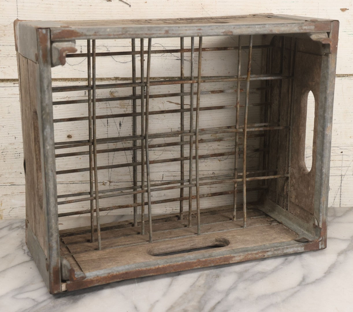 Lot 029 - Vintage Fitchett Bros. Wood And Metal Milk Bottle Carrying Crate With Metal Dividers, Poughkeepsie, New York