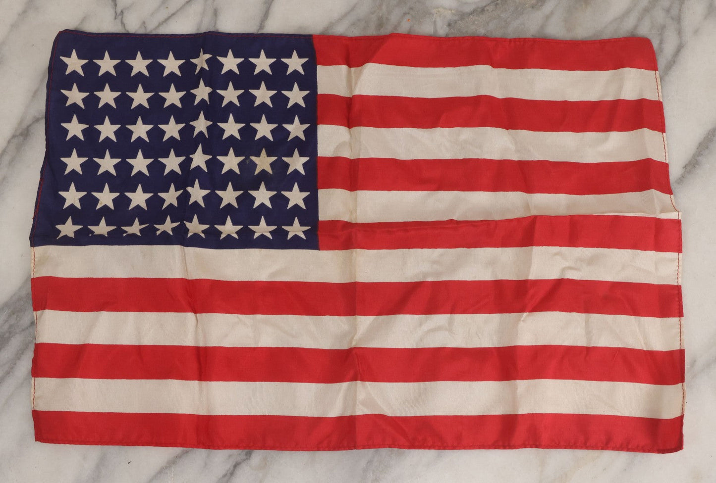 Lot 033 - Vintage Silk 48 Star American Flag (1912-1959), Has Fold Marks, Needs Ironing, 17" W x 11-1/4" H