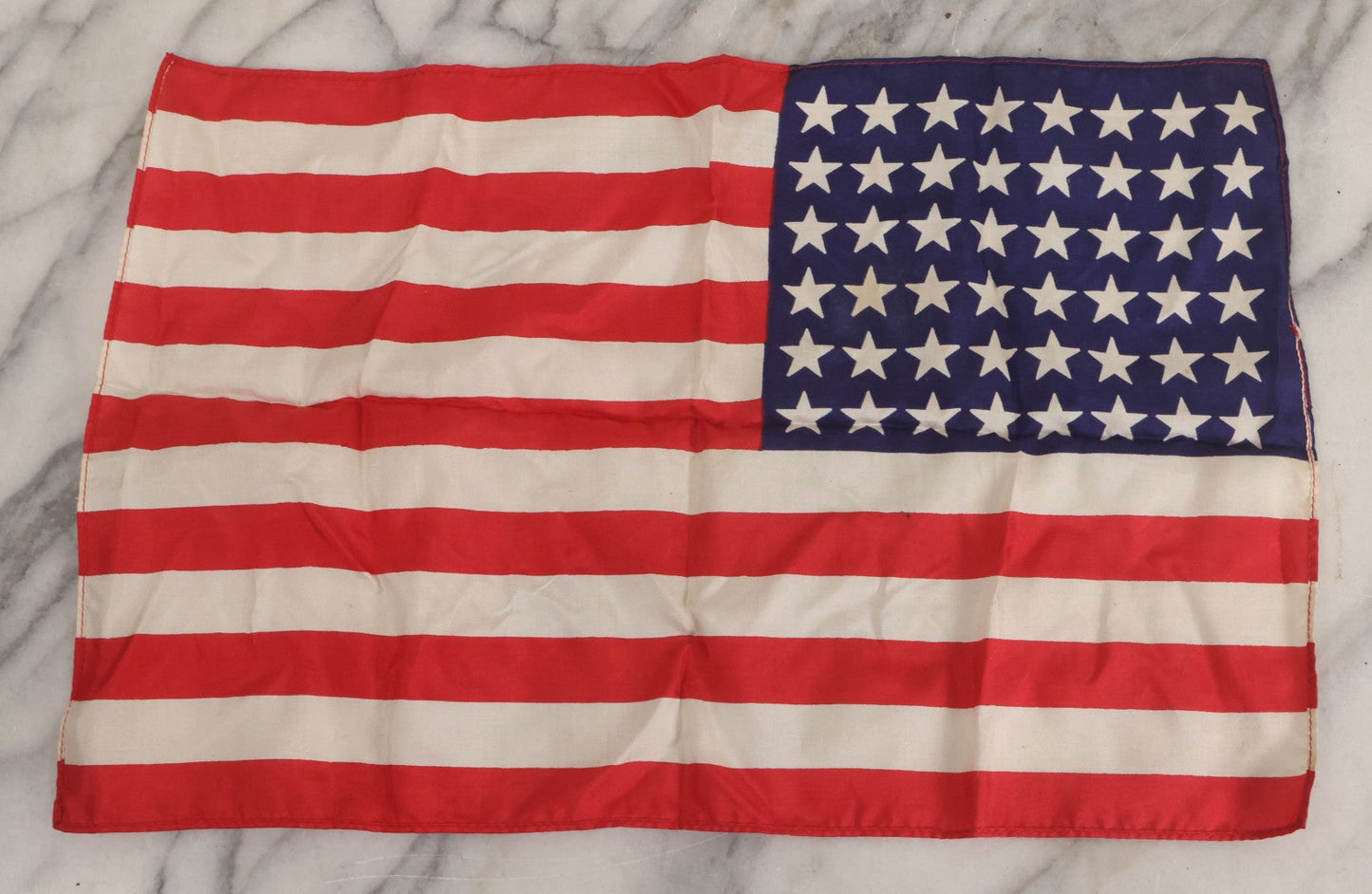 Lot 033 - Vintage Silk 48 Star American Flag (1912-1959), Has Fold Marks, Needs Ironing, 17" W x 11-1/4" H