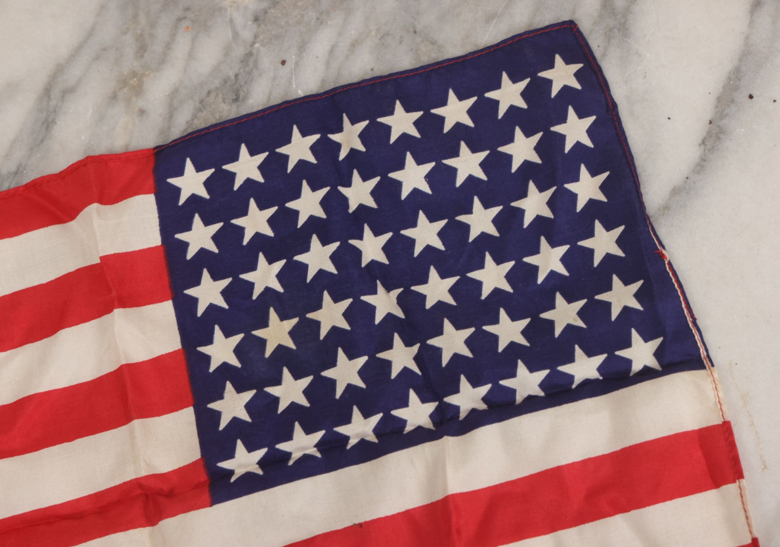 Lot 033 - Vintage Silk 48 Star American Flag (1912-1959), Has Fold Marks, Needs Ironing, 17" W x 11-1/4" H