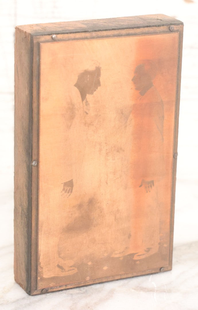 Lot 036 - Grouping Of Ten Vintage Photo Printing Blocks Showing A Magician Engaged In Various Magic Tricks, Magician's Banner Visible, "M.T.T.," Various Tricks Incl. Ring Trick, Flag Trick, And More