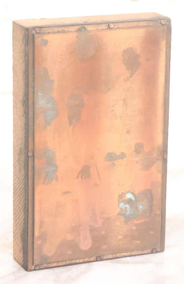 Lot 036 - Grouping Of Ten Vintage Photo Printing Blocks Showing A Magician Engaged In Various Magic Tricks, Magician's Banner Visible, "M.T.T.," Various Tricks Incl. Ring Trick, Flag Trick, And More