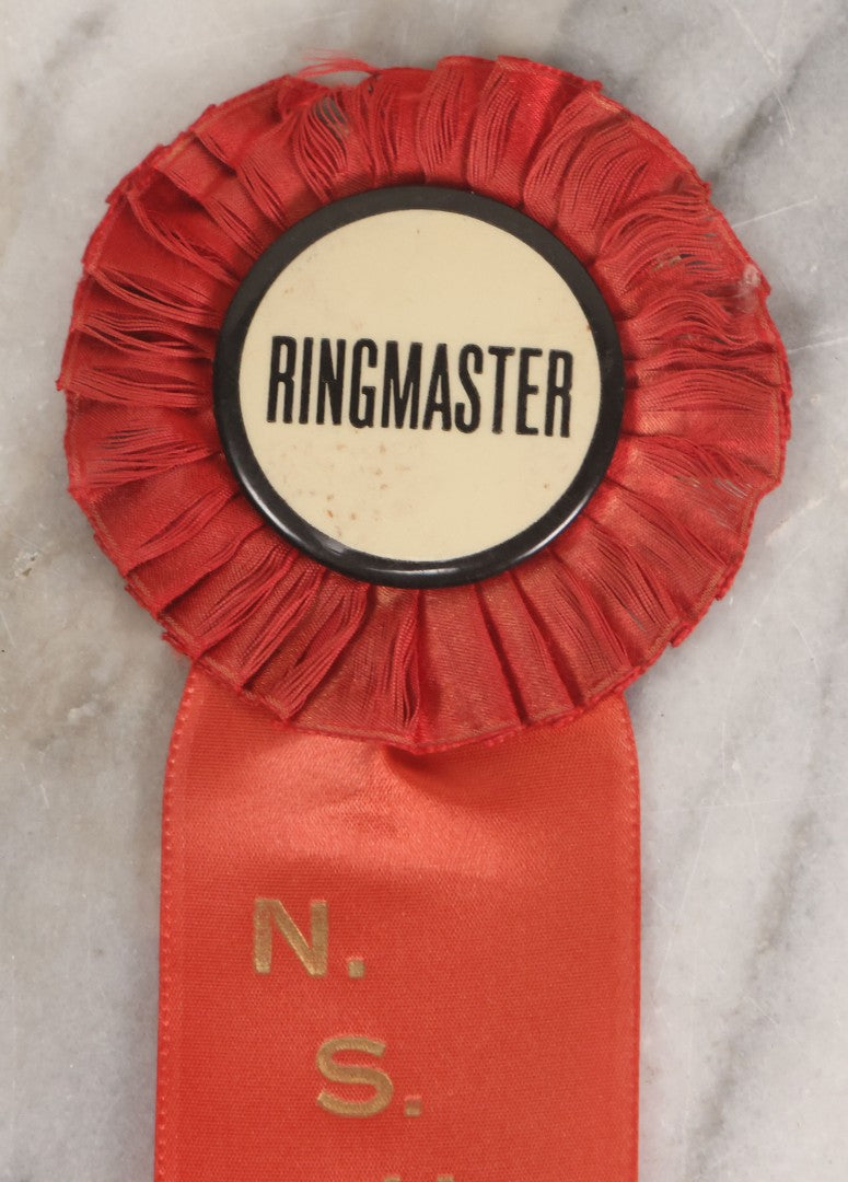 Lot 038 - Vintage Ringmaster Button And Red Ribbon From The National Stock Horse Association (N.S.H.A.) 1961