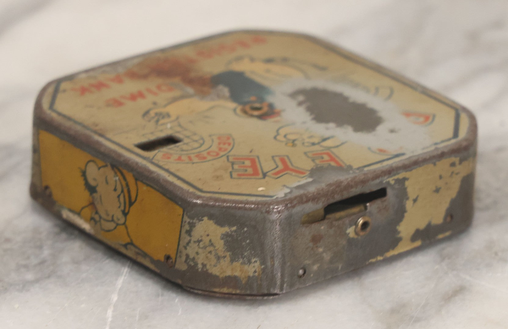 Lot 042 - Vintage Tin Lithograph Popeye The Sailor Man Dime Register Bank, Copyright United Feature Syndicate, Note Large Loss To Lithograph Front Left