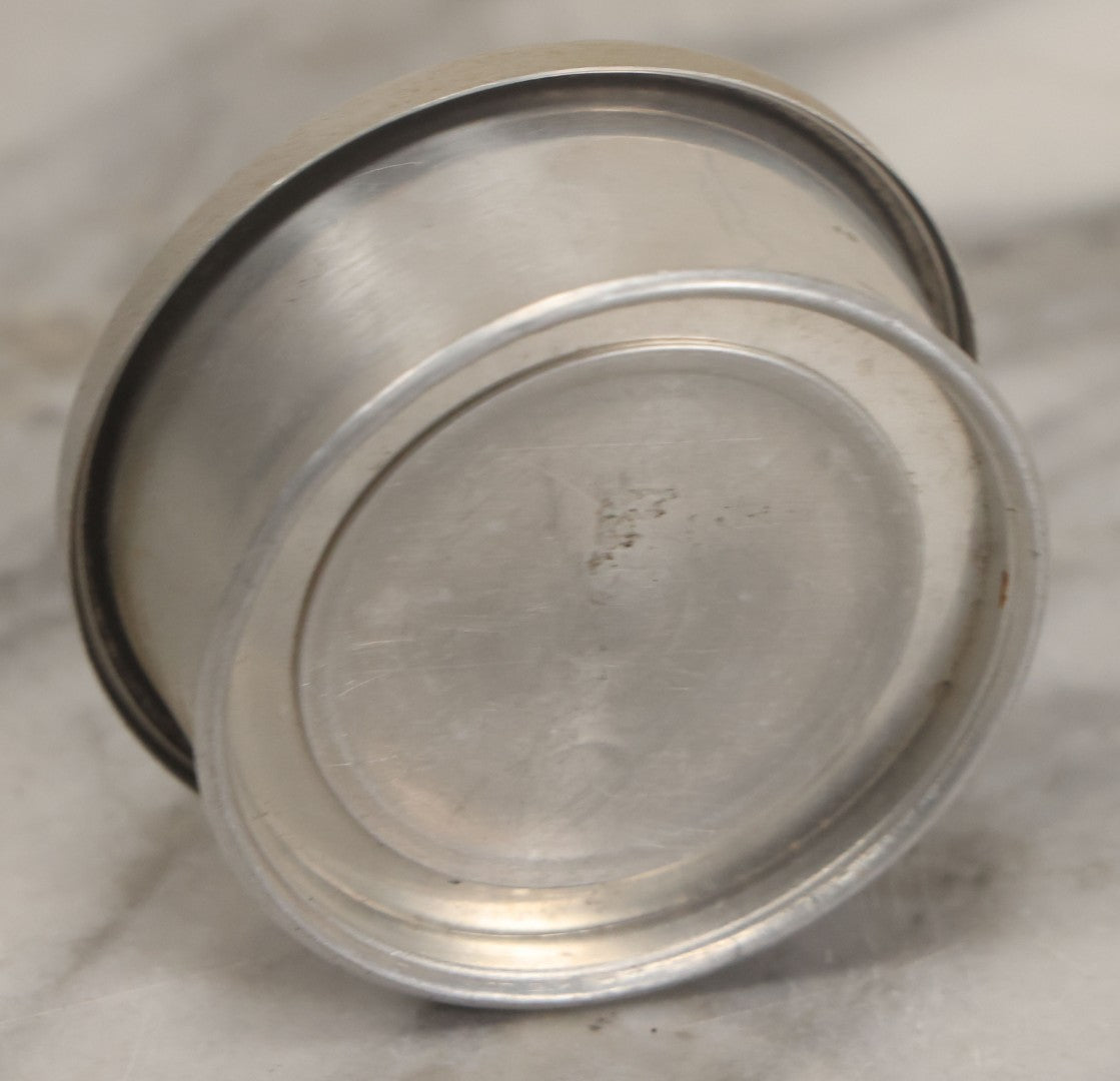 Lot 048 - Vintage Collapsible Camping Tin Cup With Embossed Lid With Children Canoeing In Front Of Mountain At Night