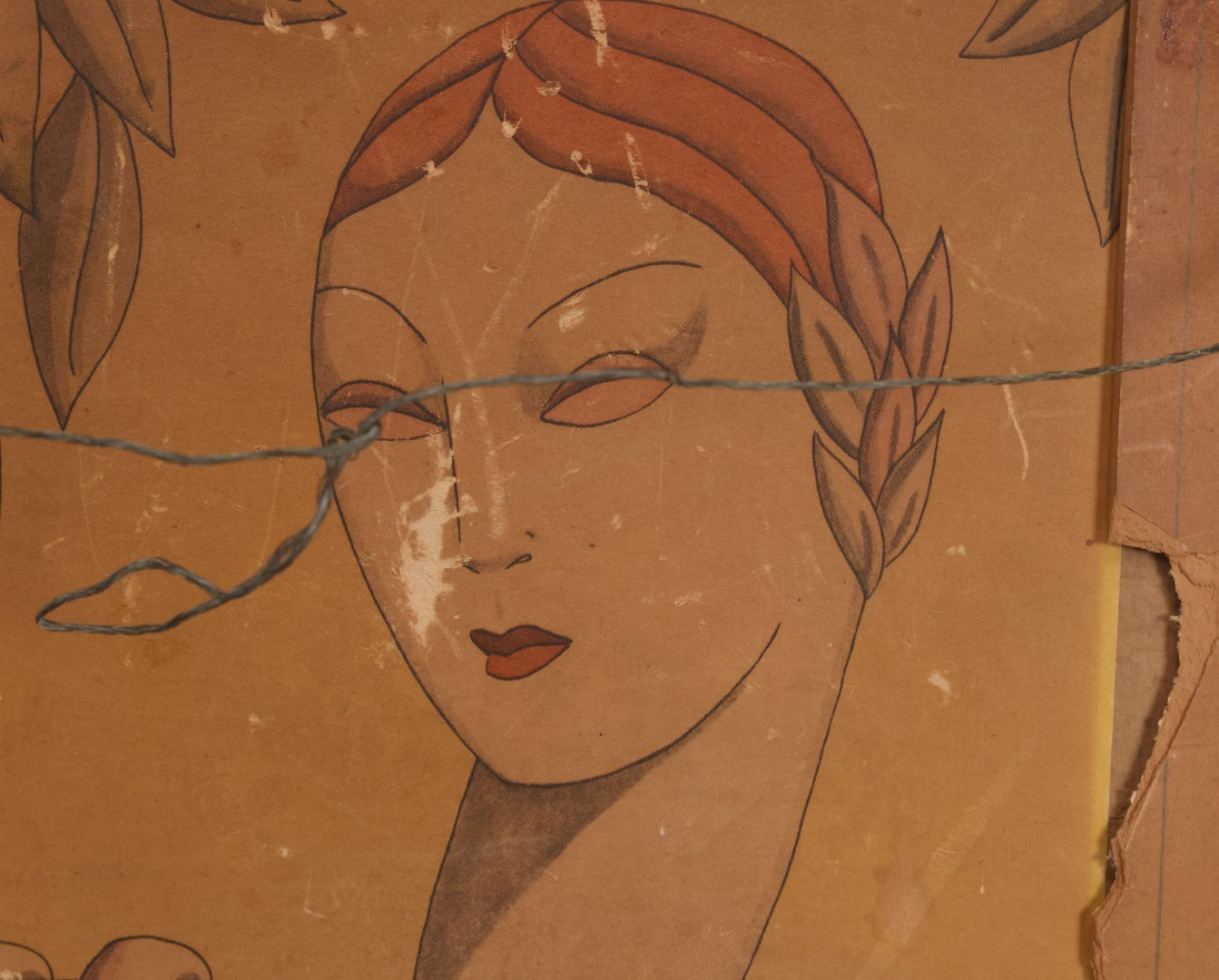 Lot 055 - Vintage "Two-Fer" Wall Art With Hand Painted Folk Art Parrot On Canvas In Frame, With Original Framed Art Deco Print Of Woman Visible On Verso, 15-1/4" W x 17-1/4" H