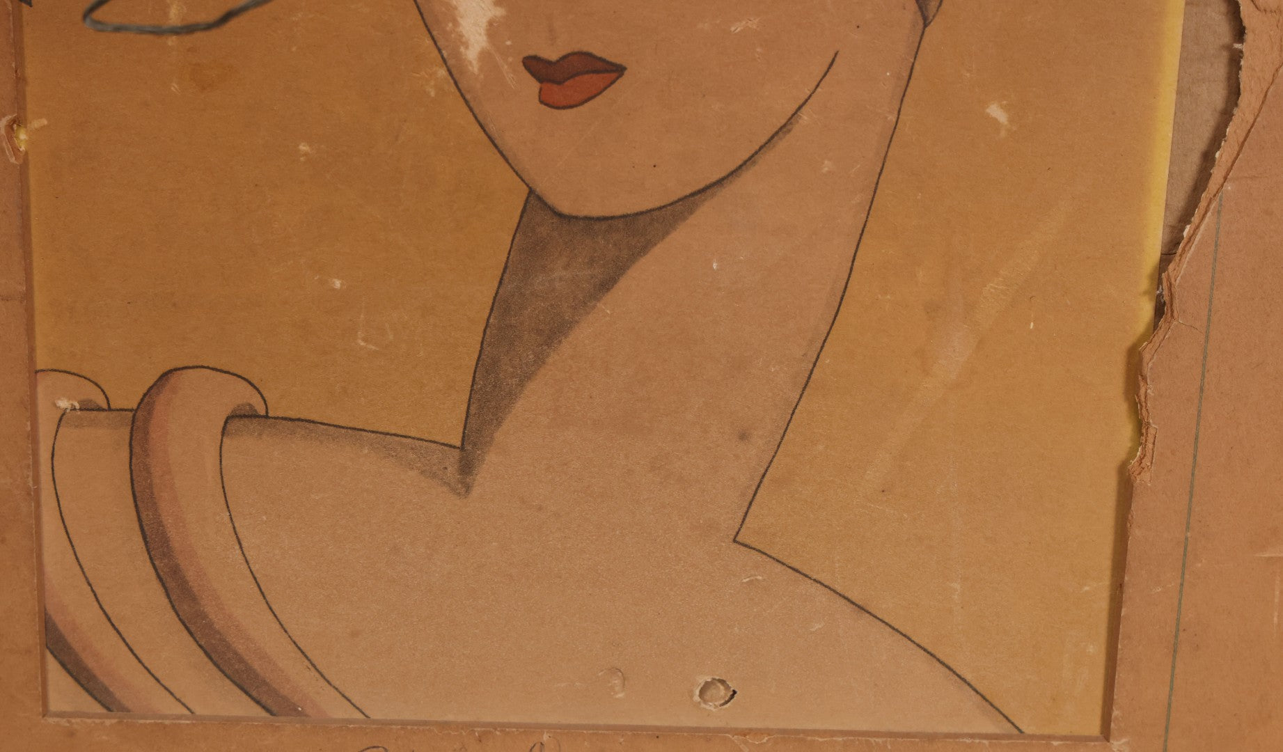 Lot 055 - Vintage "Two-Fer" Wall Art With Hand Painted Folk Art Parrot On Canvas In Frame, With Original Framed Art Deco Print Of Woman Visible On Verso, 15-1/4" W x 17-1/4" H