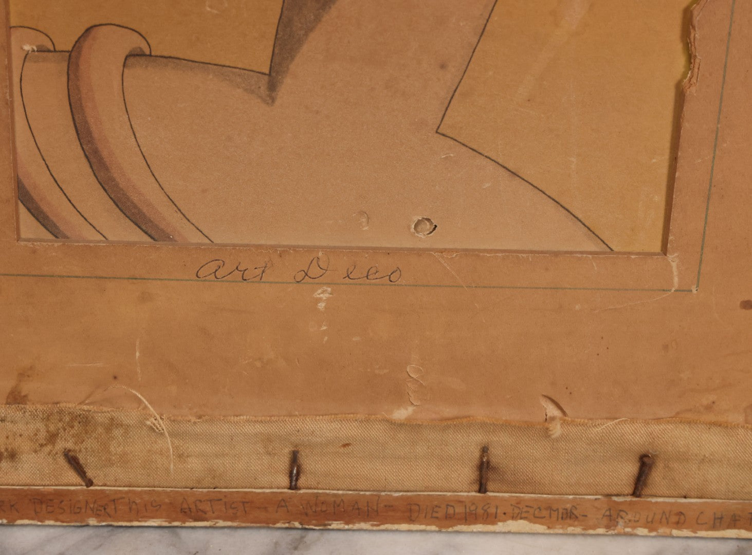 Lot 055 - Vintage "Two-Fer" Wall Art With Hand Painted Folk Art Parrot On Canvas In Frame, With Original Framed Art Deco Print Of Woman Visible On Verso, 15-1/4" W x 17-1/4" H