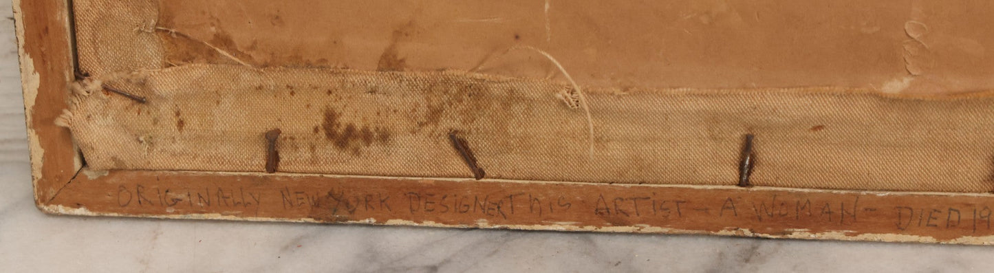 Lot 055 - Vintage "Two-Fer" Wall Art With Hand Painted Folk Art Parrot On Canvas In Frame, With Original Framed Art Deco Print Of Woman Visible On Verso, 15-1/4" W x 17-1/4" H