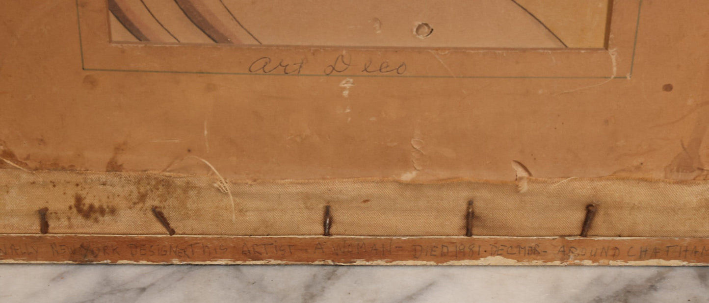 Lot 055 - Vintage "Two-Fer" Wall Art With Hand Painted Folk Art Parrot On Canvas In Frame, With Original Framed Art Deco Print Of Woman Visible On Verso, 15-1/4" W x 17-1/4" H