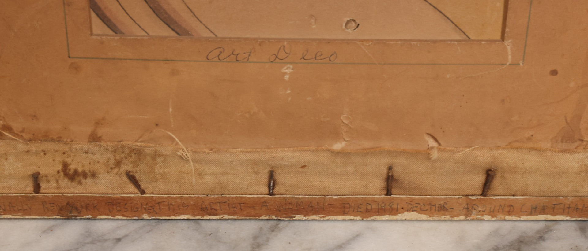 Lot 055 - Vintage "Two-Fer" Wall Art With Hand Painted Folk Art Parrot On Canvas In Frame, With Original Framed Art Deco Print Of Woman Visible On Verso, 15-1/4" W x 17-1/4" H