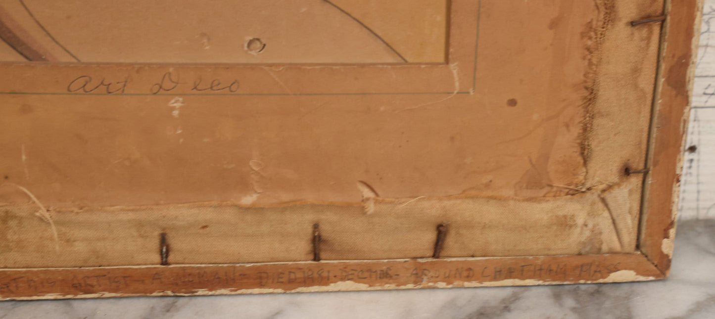 Lot 055 - Vintage "Two-Fer" Wall Art With Hand Painted Folk Art Parrot On Canvas In Frame, With Original Framed Art Deco Print Of Woman Visible On Verso, 15-1/4" W x 17-1/4" H