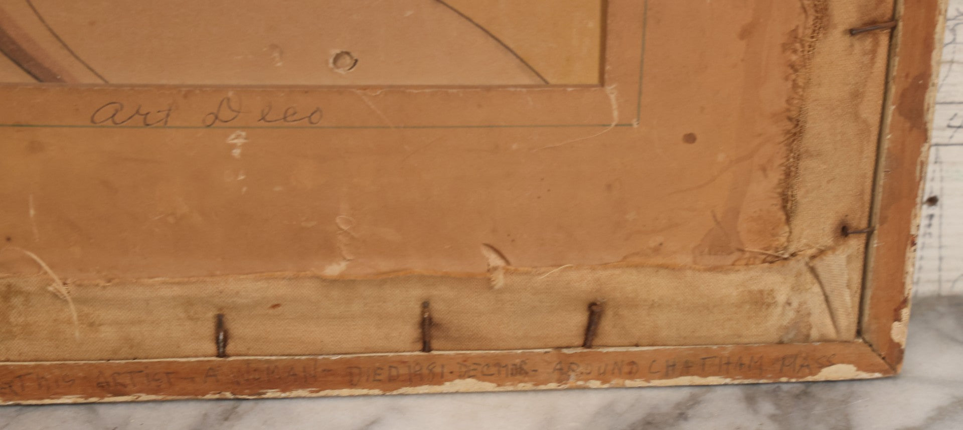 Lot 055 - Vintage "Two-Fer" Wall Art With Hand Painted Folk Art Parrot On Canvas In Frame, With Original Framed Art Deco Print Of Woman Visible On Verso, 15-1/4" W x 17-1/4" H