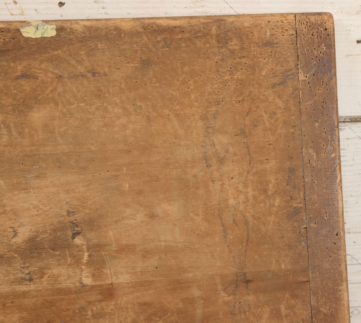 Lot 056 - Vintage Folk Art Nude Study Pencil Sketch Of A Man And A Woman On Wood Panel With Breadboard Ends, 12" W x 17-1/2" H