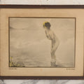 Lot 057 - Vintage Nude Woman Print Titled "September Morn" (Matinée De Septembre) After Paul Chabas (French, 1869-1937) In Frame, Circa 1930s, 14" W x 11-1/2" H