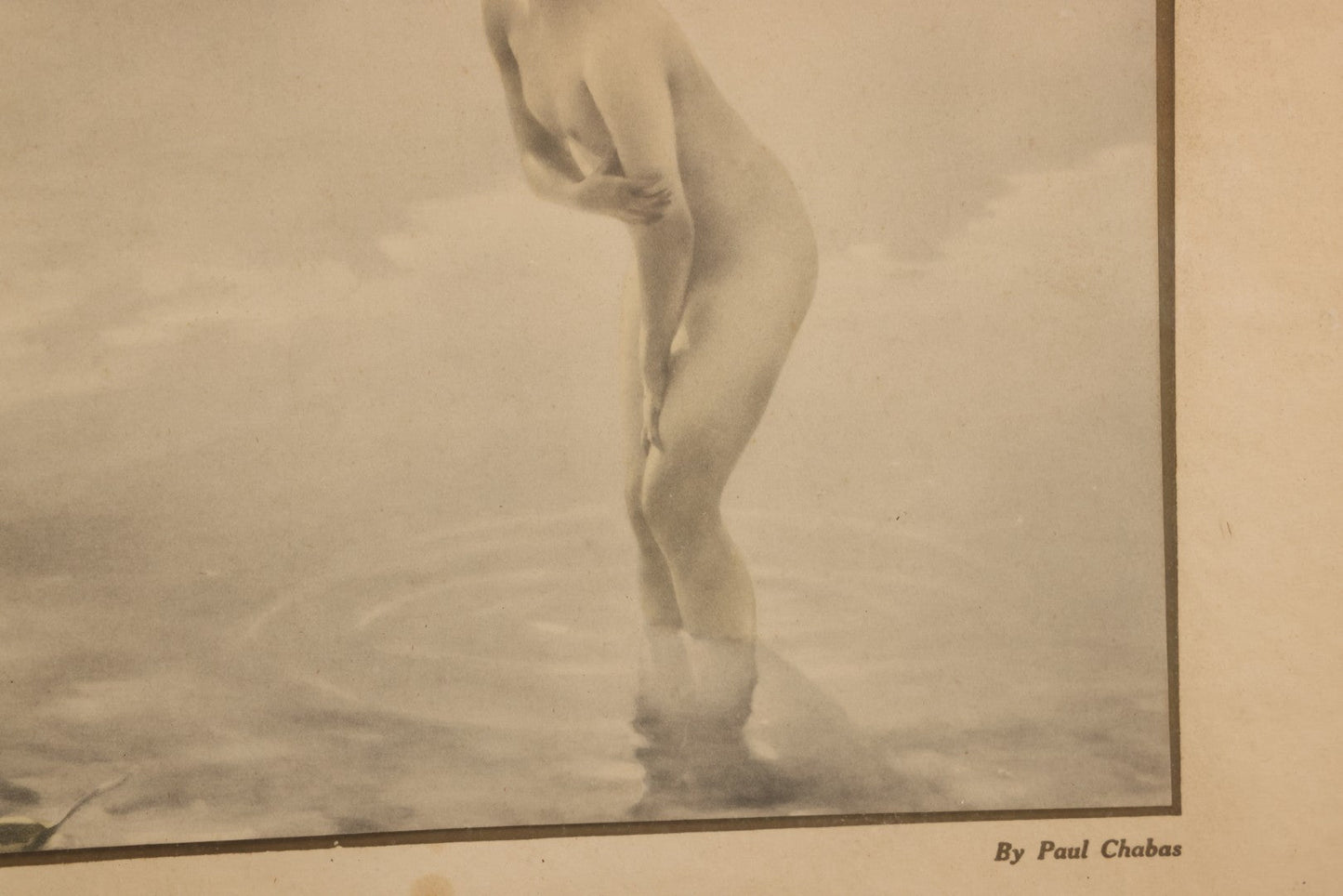Lot 057 - Vintage Nude Woman Print Titled "September Morn" (Matinée De Septembre) After Paul Chabas (French, 1869-1937) In Frame, Circa 1930s, 14" W x 11-1/2" H