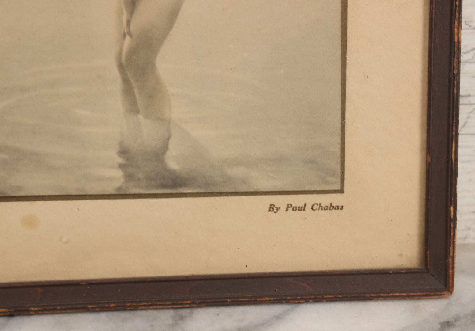 Lot 057 - Vintage Nude Woman Print Titled "September Morn" (Matinée De Septembre) After Paul Chabas (French, 1869-1937) In Frame, Circa 1930s, 14" W x 11-1/2" H