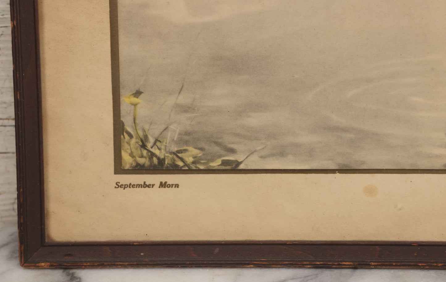 Lot 057 - Vintage Nude Woman Print Titled "September Morn" (Matinée De Septembre) After Paul Chabas (French, 1869-1937) In Frame, Circa 1930s, 14" W x 11-1/2" H