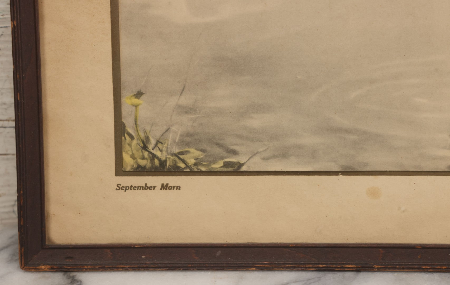 Lot 057 - Vintage Nude Woman Print Titled "September Morn" (Matinée De Septembre) After Paul Chabas (French, 1869-1937) In Frame, Circa 1930s, 14" W x 11-1/2" H