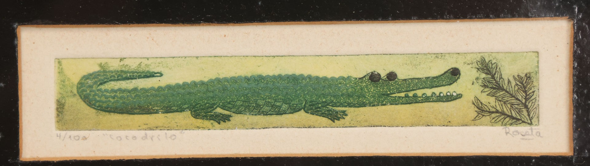 Lot 060 - Vintage Copper Etching Print Titled "Cocodrilo" (Crocodile), Artist Signed, Limited Edition Numbered Print 4/100, Made In Mexico, In Frame, 7-7/8" x 4-1/8" H