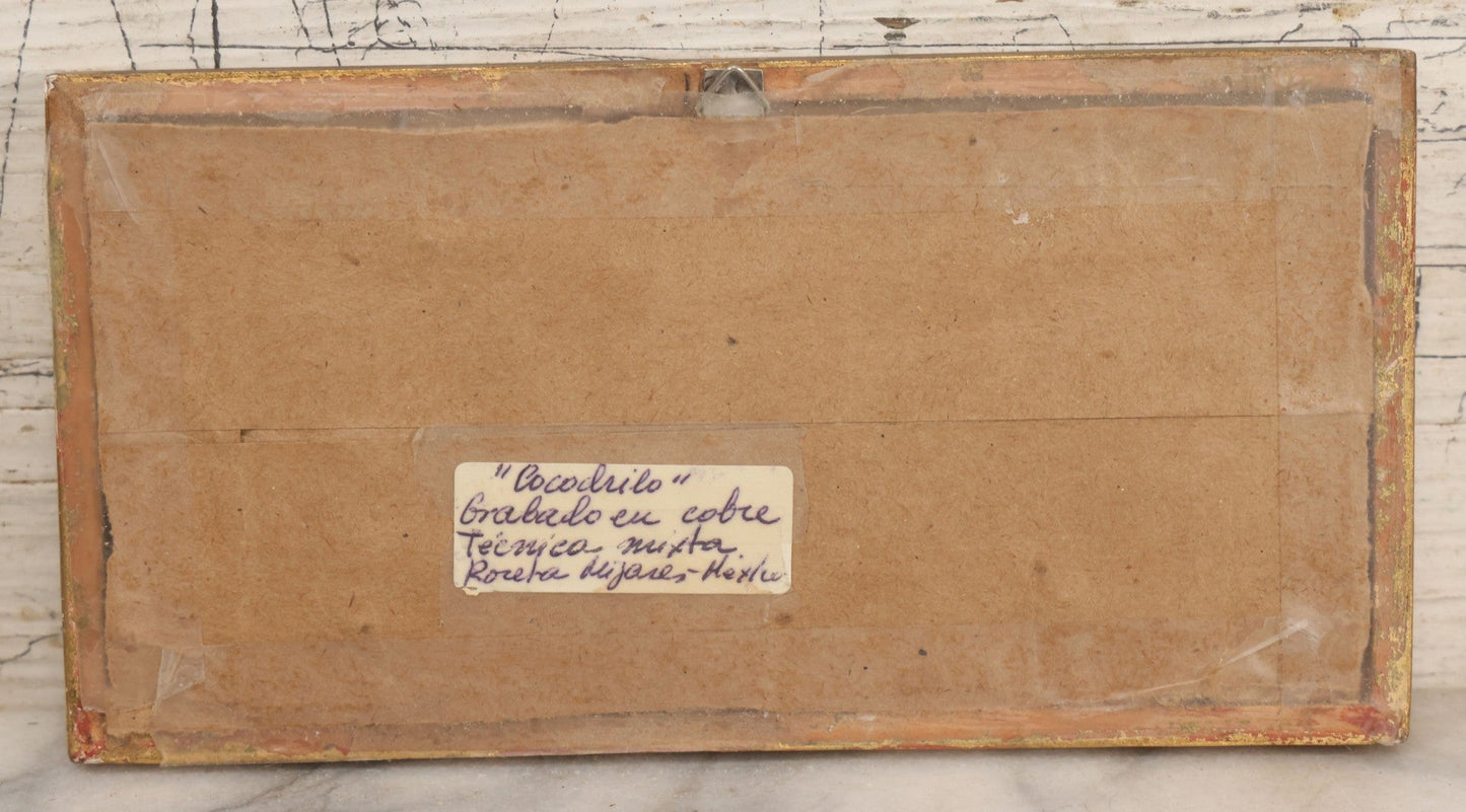 Lot 060 - Vintage Copper Etching Print Titled "Cocodrilo" (Crocodile), Artist Signed, Limited Edition Numbered Print 4/100, Made In Mexico, In Frame, 7-7/8" x 4-1/8" H