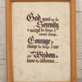 Lot 062 - Vintage Serenity Prayer Motivational Wall Art, "God Grant Me The Serenity To Accept The Things I Cannot Change..." Attributed To Reinhold Niebuhr, Associated With Alcoholics Anonymous Prayer, In Frame, 6-3/4" W x 8-3/4" H
