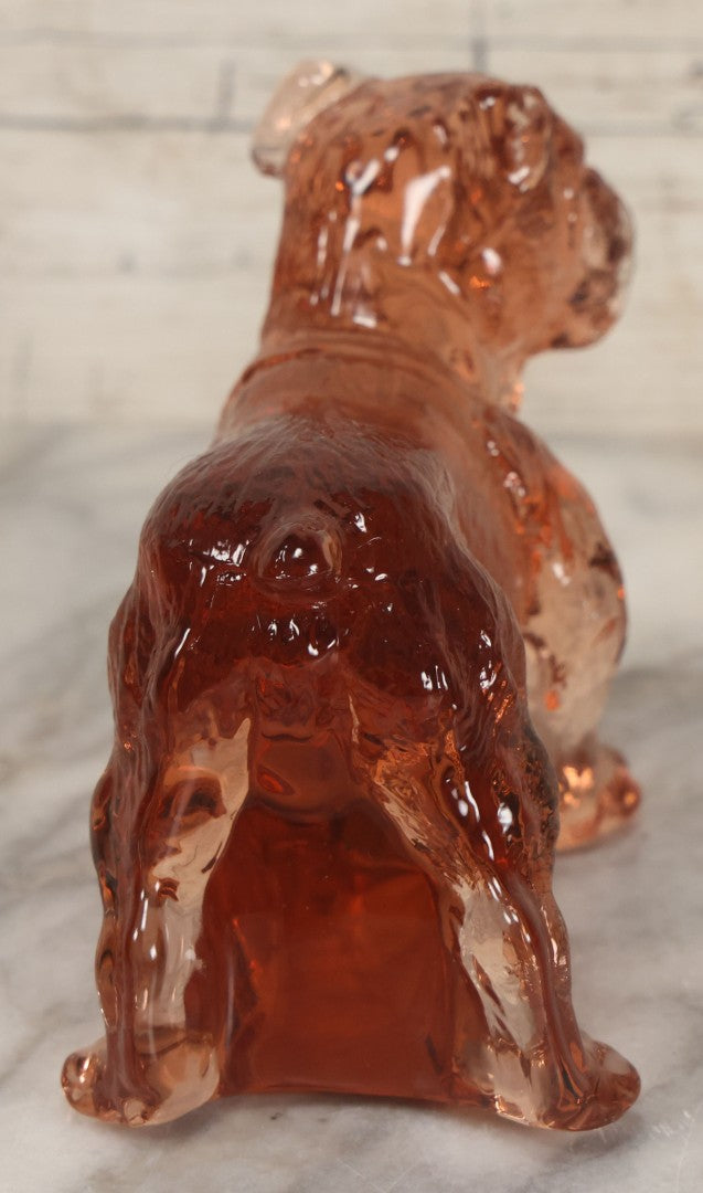 Lot 063 - Vintage Translucent Pink Orange Glass Bulldog Statue Paperweight