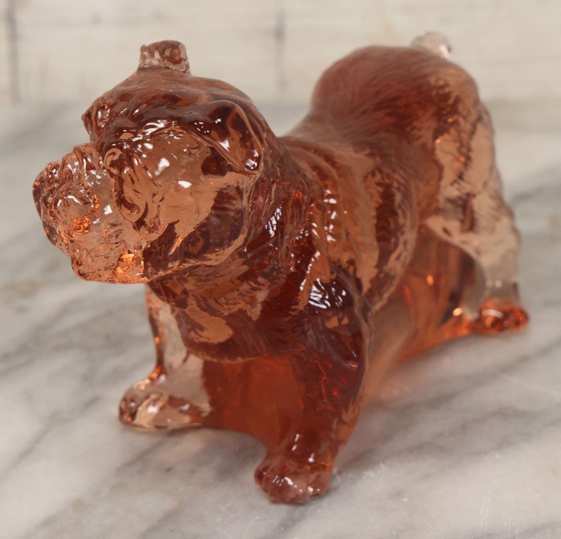 Lot 063 - Vintage Translucent Pink Orange Glass Bulldog Statue Paperweight