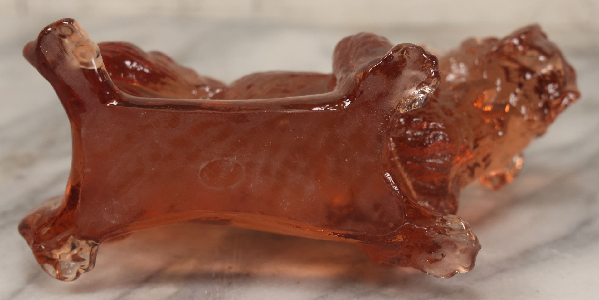 Lot 063 - Vintage Translucent Pink Orange Glass Bulldog Statue Paperweight