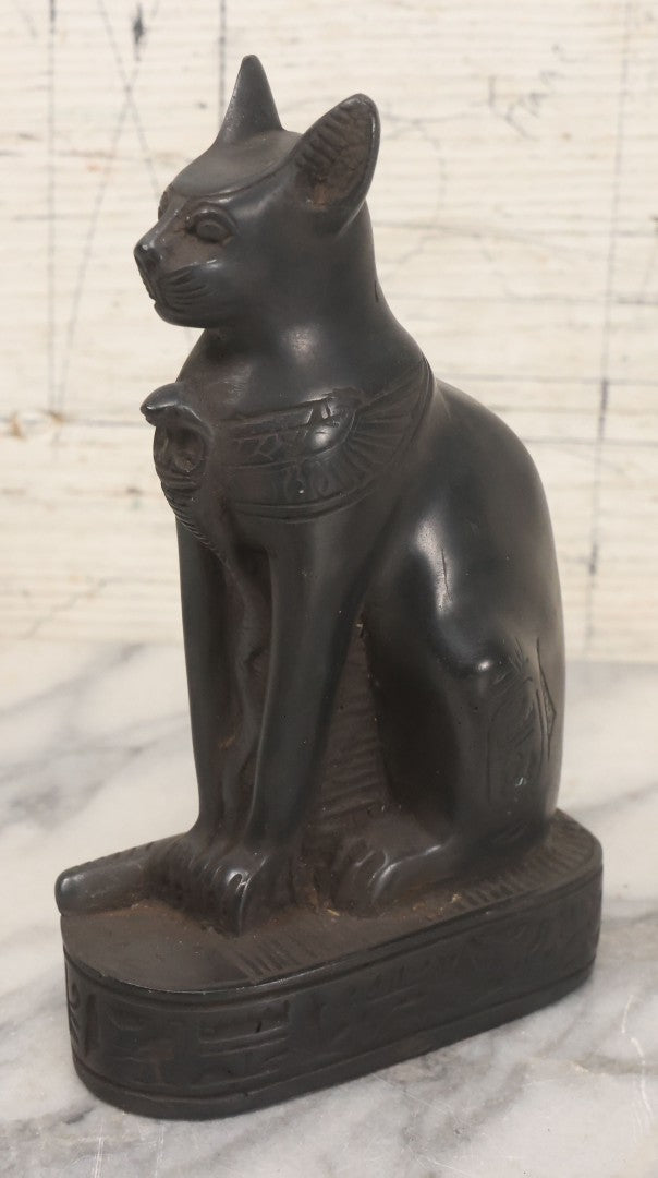 Lot 065 - Pair Of Vintage Egyptian Revival Bastet Cat Goddess Carved Composite Stone Figurine Statues, Including Full Body And Single Head