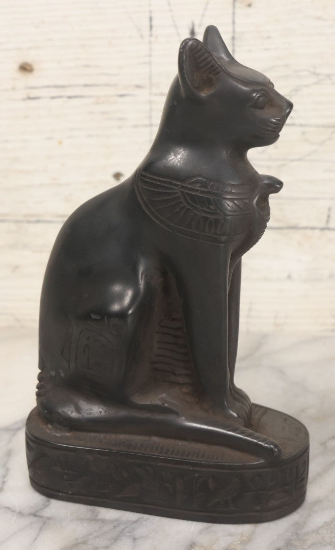 Lot 065 - Pair Of Vintage Egyptian Revival Bastet Cat Goddess Carved Composite Stone Figurine Statues, Including Full Body And Single Head