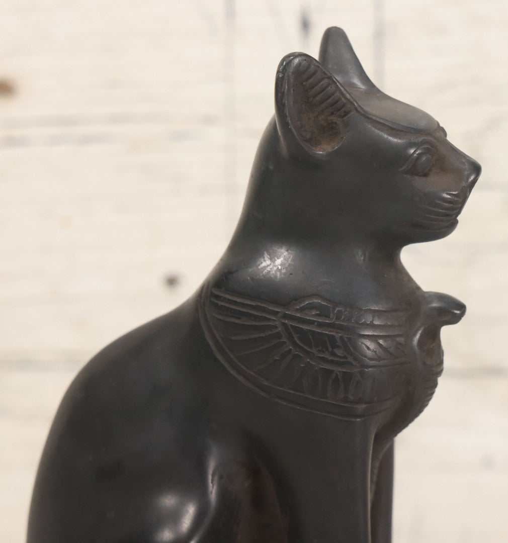 Lot 065 - Pair Of Vintage Egyptian Revival Bastet Cat Goddess Carved Composite Stone Figurine Statues, Including Full Body And Single Head