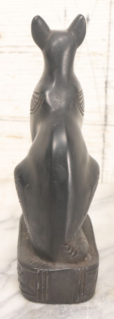 Lot 065 - Pair Of Vintage Egyptian Revival Bastet Cat Goddess Carved Composite Stone Figurine Statues, Including Full Body And Single Head